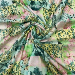 Sea Green MultiColour Geometric Chanderi Printed Fabric