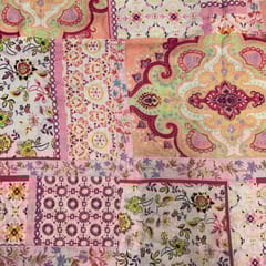 White MultiColour Geometric Pure Chanderi Printed Fabric