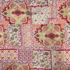 White MultiColour Geometric Pure Chanderi Printed Fabric