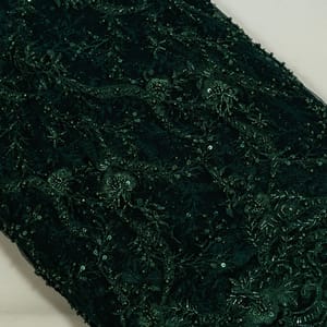 Bottle Green Colour Net Embroidered Fabric