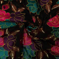 Black Colour Georgette Embroidered Fabric