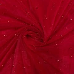 Red Colour Pearl  Net Embroidery