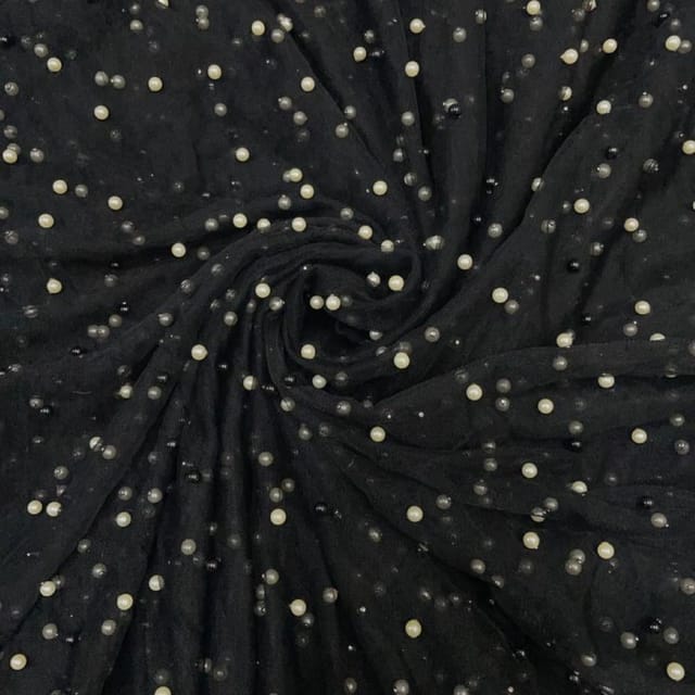 Black Colour Pearl  Net Embroidery