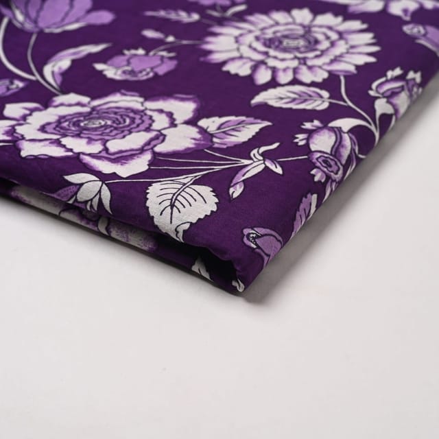 Purple Colour Cambric Cotton Printed Fabric