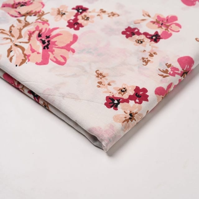 White Colour Cambric Cotton Printed Fabric