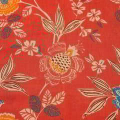 Brick Red Colour Cambric Cotton Printed Fabric