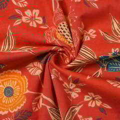 Brick Red Colour Cambric Cotton Printed Fabric