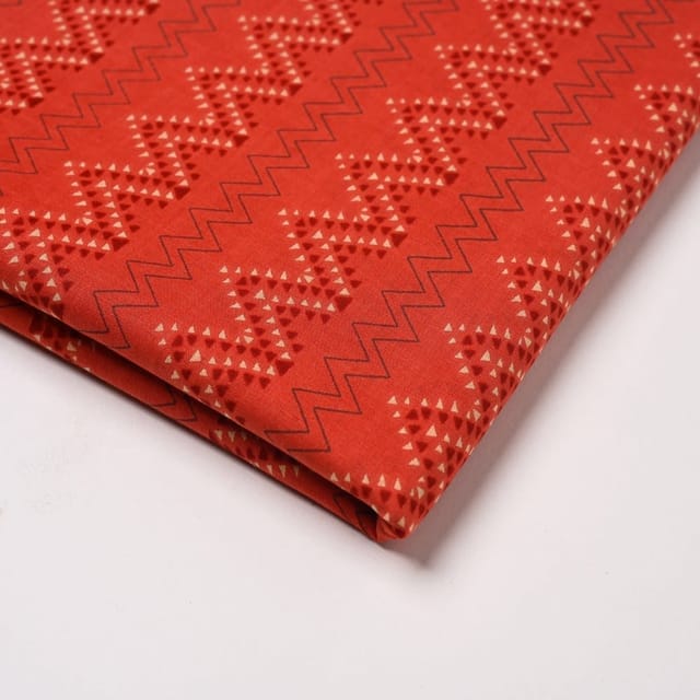 Brick Red Colour Cambric Cotton Printed Fabric
