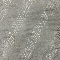 White Colour Geometric Georgette Embroidered Fabric