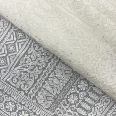 White Dyeable Abstract Georgette Embroidered Fabric