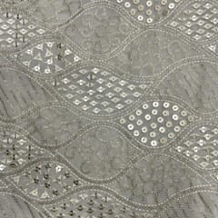 White Colour Geometric Georgette Embroidered Fabric