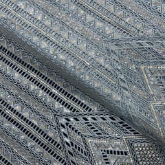 Blue & Grey Colour Geometric Embroidered Net Fabric