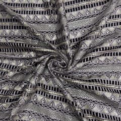 Lilac Colour Stripes Embroidered Net Fabric