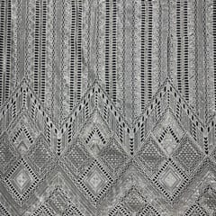 Off White Colour Geometric Embroidered Net Fabric