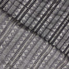Lilac Colour Stripes Embroidered Net Fabric