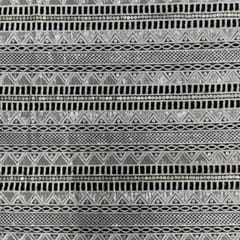 Off White Colour Stripes Embroidered Net Fabric