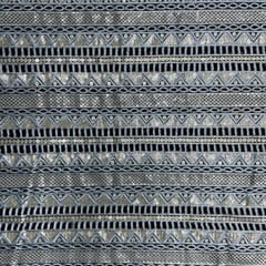 Blue Grey Colour Stripes Embroidered Net Fabric