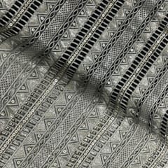 Pista Green Colour Stripes Embroidered Net Fabric