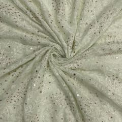 Mint Green Colour Floral Georgette Embroidered Fabric