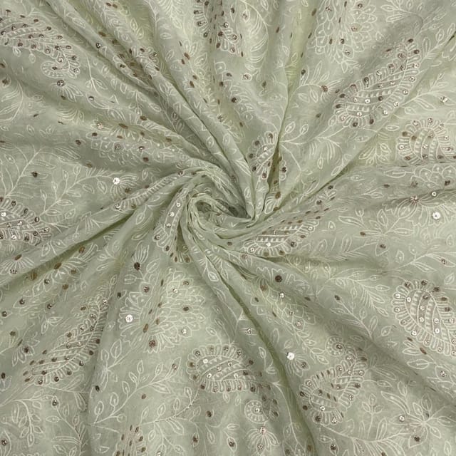 Mint Green Colour Floral Georgette Embroidered Fabric