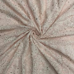 Peach Colour Floral Georgette Embroidered Fabric