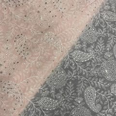 Peach Colour Floral Georgette Embroidered Fabric