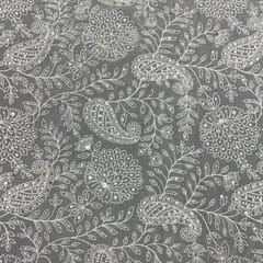 Peach Colour Floral Georgette Embroidered Fabric