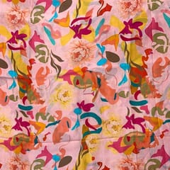 Light Pink MultiColour Abstract Dupion Print Fabric