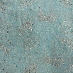 Sky Blue Colour Floral Georgette Embroidered Fabric