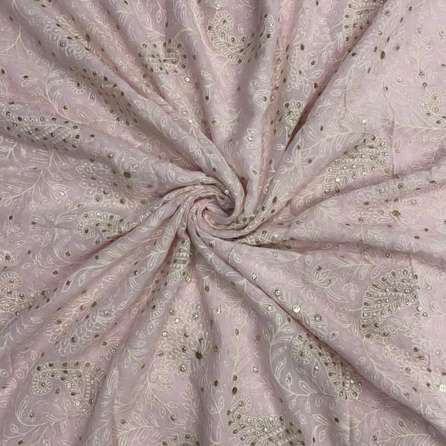 Baby Pink Colour Floral Georgette Embroidered Fabric