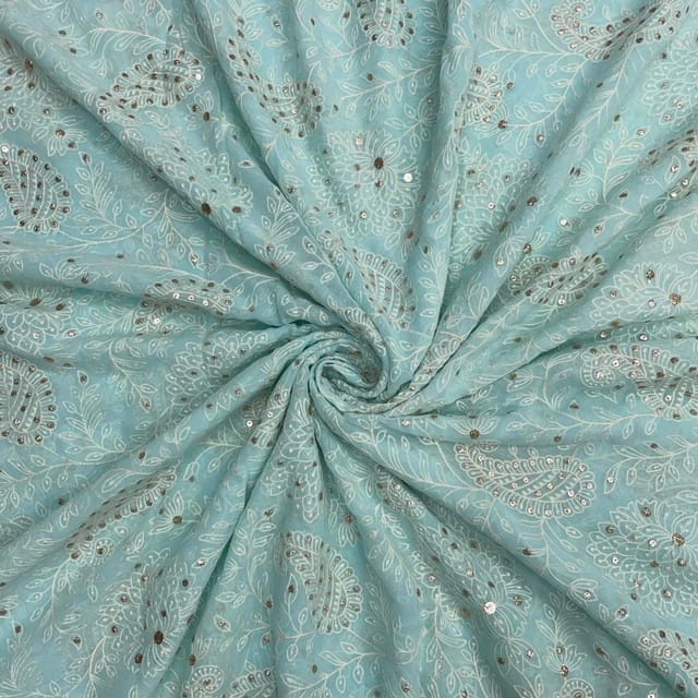 Sky Blue Colour Floral Georgette Embroidered Fabric