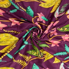 Mauve Purple Colour Floral Pure Dupion Silk Print Fabric