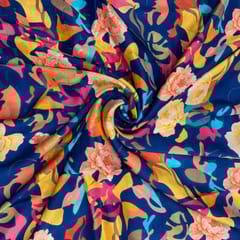 Blue MultiColour Abstract Dupion Print Fabric