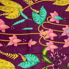 Mauve Purple Colour Floral Pure Dupion Silk Print Fabric