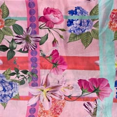 Baby Pink MultiColour Floral Pure Dupion Silk Print Fabric