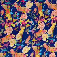 Blue MultiColour Abstract Dupion Print Fabric