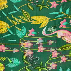 Green Colour Floral Pure Dupion Silk Print Fabric