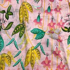 Baby Pink Colour Floral Pure Dupion Silk Print Fabric