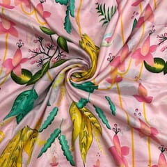 Baby Pink Colour Floral Pure Dupion Silk Print Fabric