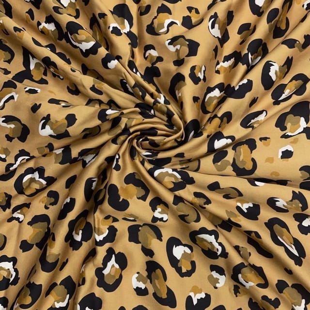 Mustard Colour Abstract Modal Satin Print Fabric
