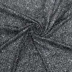 Black Colour Lycra Sequence Fish Net Embroidered Fabric