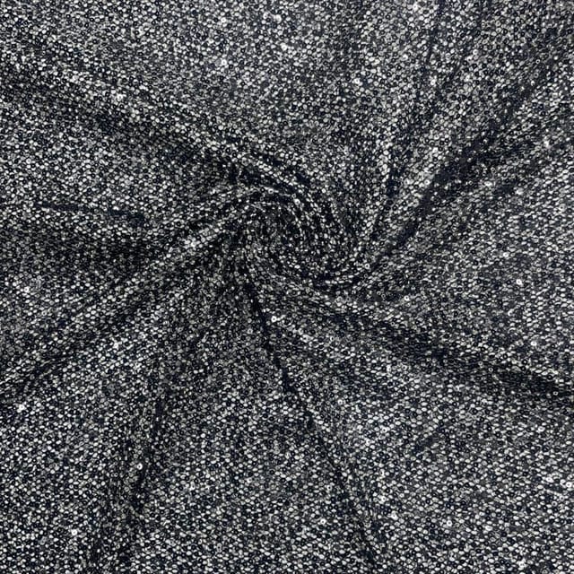 Black Colour Lycra Sequence Fish Net Embroidered Fabric