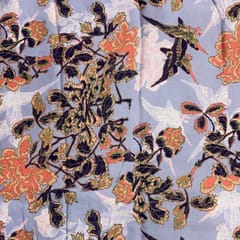 Lilac Colour  Floral Modal Satin Print Fabric