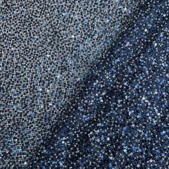 Navy Blue Colour Lycra Sequence Fish Net Embroidered Fabric