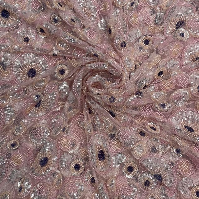 Baby Pink Colour  Geometric Cut Dana Embroidered Fabric