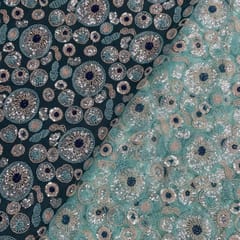 Aqua Blue Colour Geometric Cut Dana Embroidered Fabric