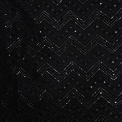 Black Colour Chevron Velvet Embroidered Fabric