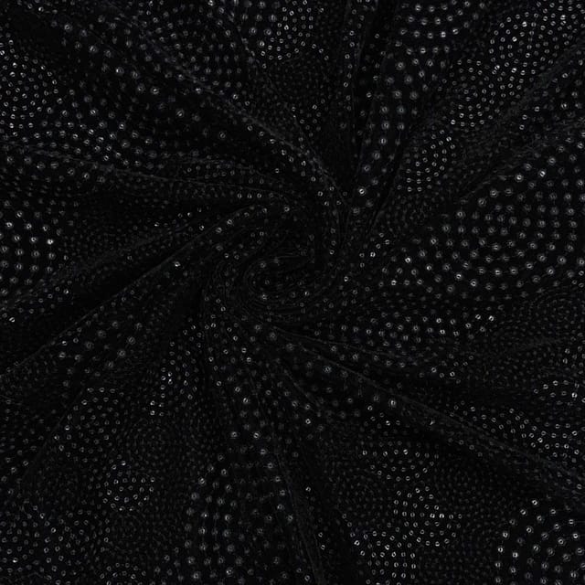 Black Colour Geometric Velvet Embroidered Fabric