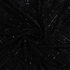 Black Colour Chevron Velvet Embroidered Fabric
