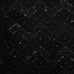 Black Colour Chevron Velvet Embroidered Fabric